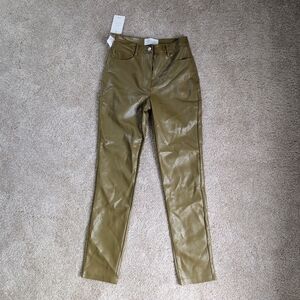 Arizia Melina Wilfred Avocado Green Faux Leather Pants